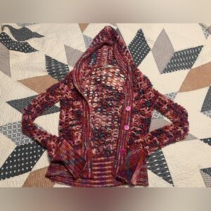 Buckle Colorful Knit Hooded Cardigan